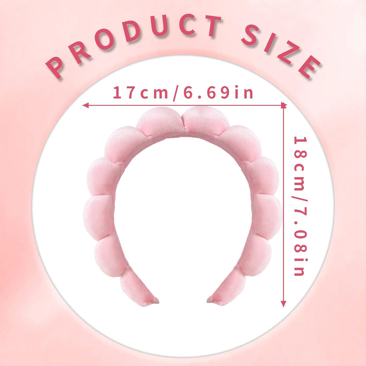 Puffy Makeup Spa Headband for Women - Plush Sponge & Terry Towel Fabric Skincare Accessory for Face Washing, Makeup Removal, Shower, and Facial Masks (Pink)