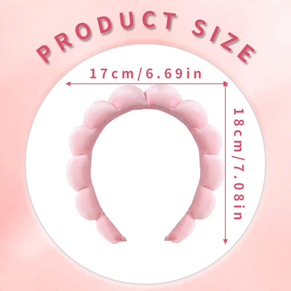 Puffy Makeup Spa Headband for Women - Plush Sponge & Terry Towel Fabric Skincare Accessory for Face Washing, Makeup Removal, Shower, and Facial Masks (Pink)