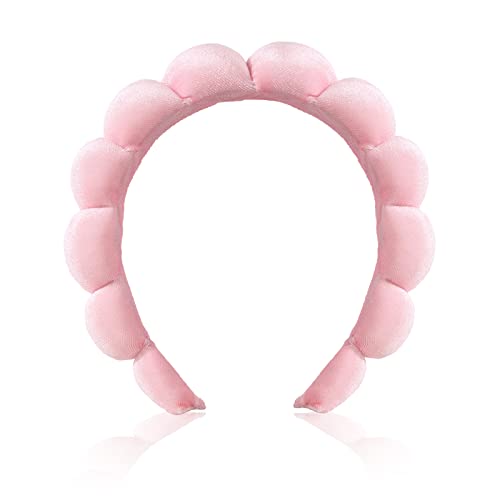 Pink Color Puffy Spa Makeup Headband – Soft Absorbent Skincare Wrap