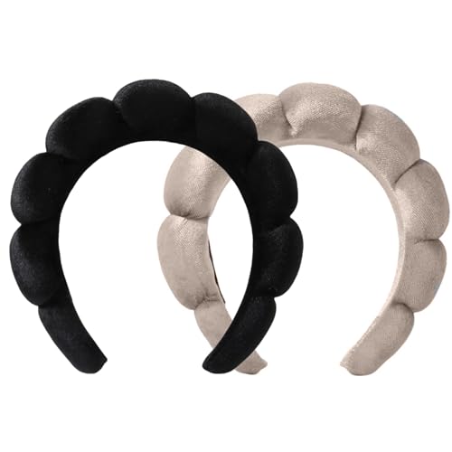 Black Grey Color Puffy Spa Makeup Headband – Soft Absorbent Skincare Wrap
