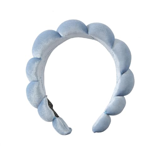Sky Blue Color Puffy Spa Makeup Headband – Soft Absorbent Skincare Wrap