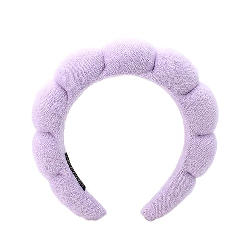 Purple Color Puffy Spa Makeup Headband – Soft Absorbent Skincare Wrap