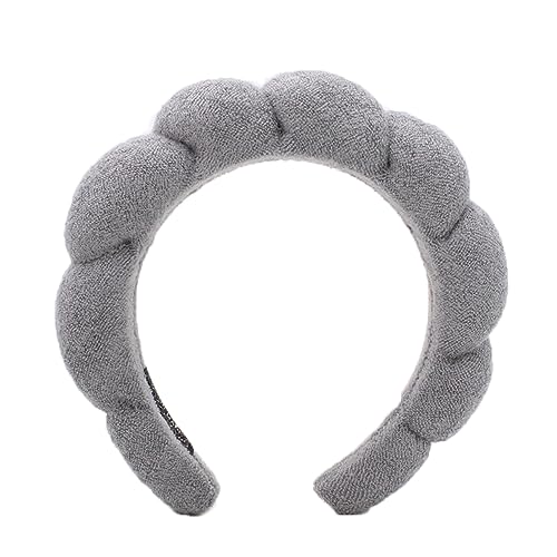 Gray Color Puffy Spa Makeup Headband – Soft Absorbent Skincare Wrap