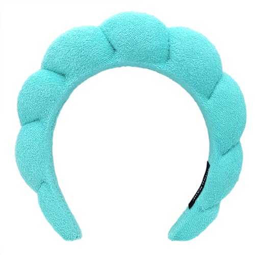Blue-green Color Puffy Spa Makeup Headband – Soft Absorbent Skincare Wrap