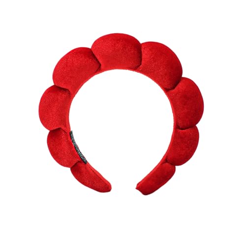 Red Color Puffy Spa Makeup Headband – Soft Absorbent Skincare Wrap