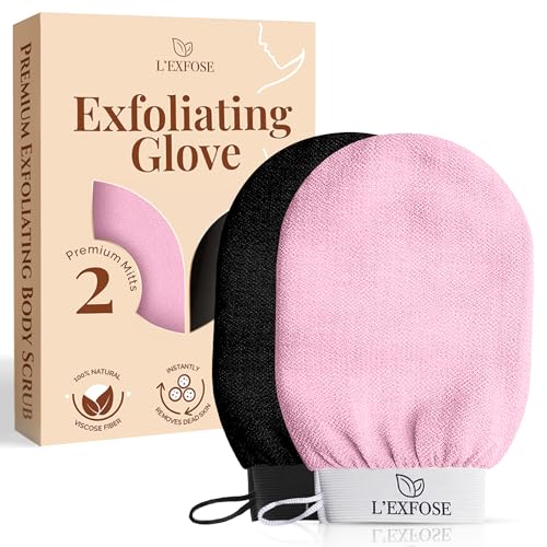 Pink & Black Color Kessa Exfoliating Shower Gloves – Natural Viscose 2-Pack