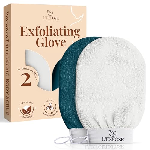 Cyan Blue & Ivory Color Kessa Exfoliating Shower Gloves – Natural Viscose 2-Pack