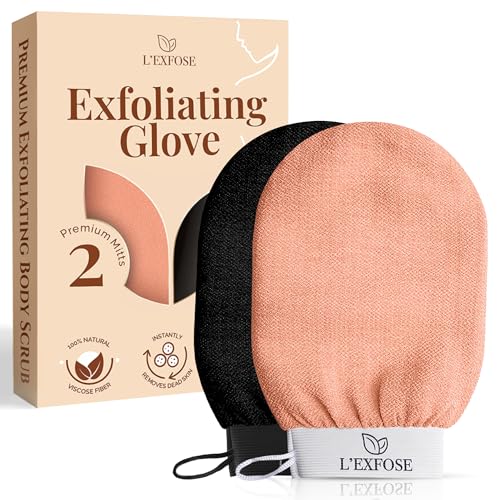 Salmon & Black Color Kessa Exfoliating Shower Gloves – Natural Viscose 2-Pack