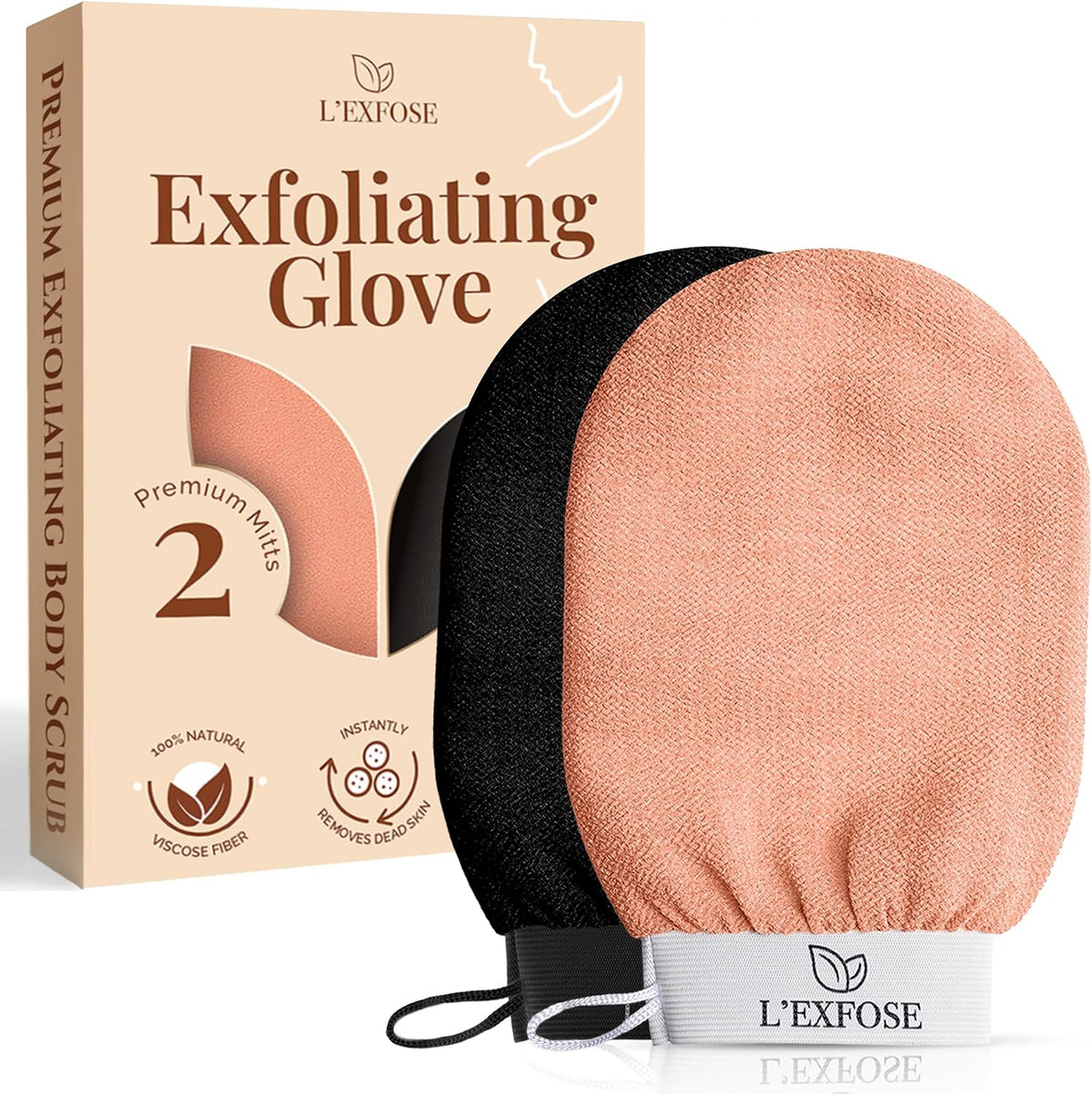 Kessa Exfoliating Shower Gloves - 100% Natural Viscose, Set of 2