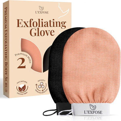 Kessa Exfoliating Shower Gloves - 100% Natural Viscose, Set of 2